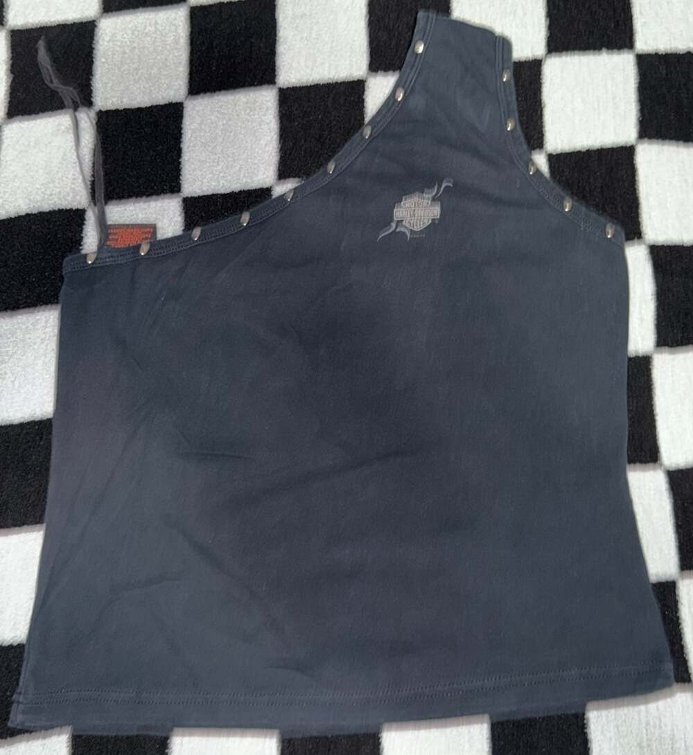 Vintage Harley-Davidson Asymmetrical Eyelet Studded Tank Top North Country Maine